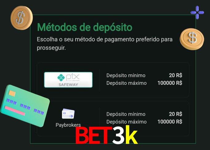 O cassino bet3k oferece uma grande variedade de métodos de pagamento